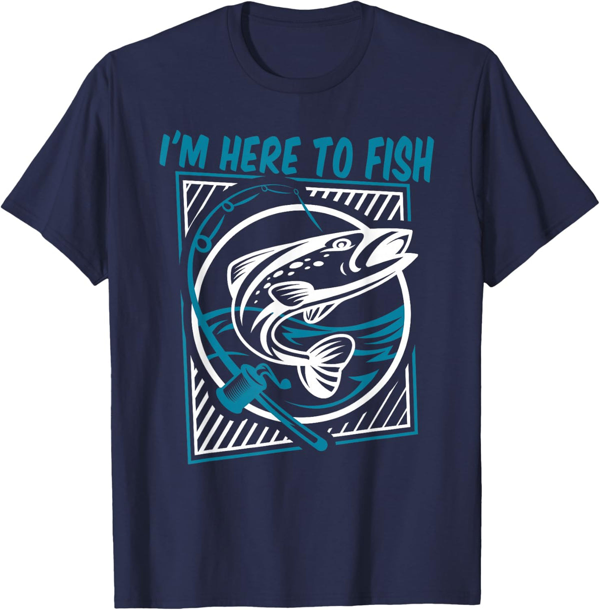 I'm Here to Fish Boat Ice Fisherman Deep Sea Fly Fishing T-Shirt - Navy Blue