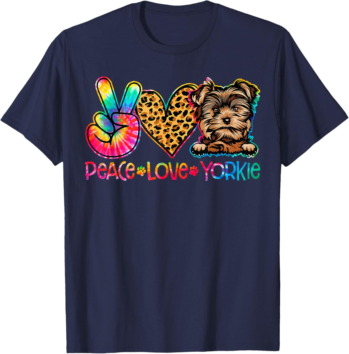 Peace Love Yorkie Tie Dye Dog Lover T-Shirt - Navy Blue