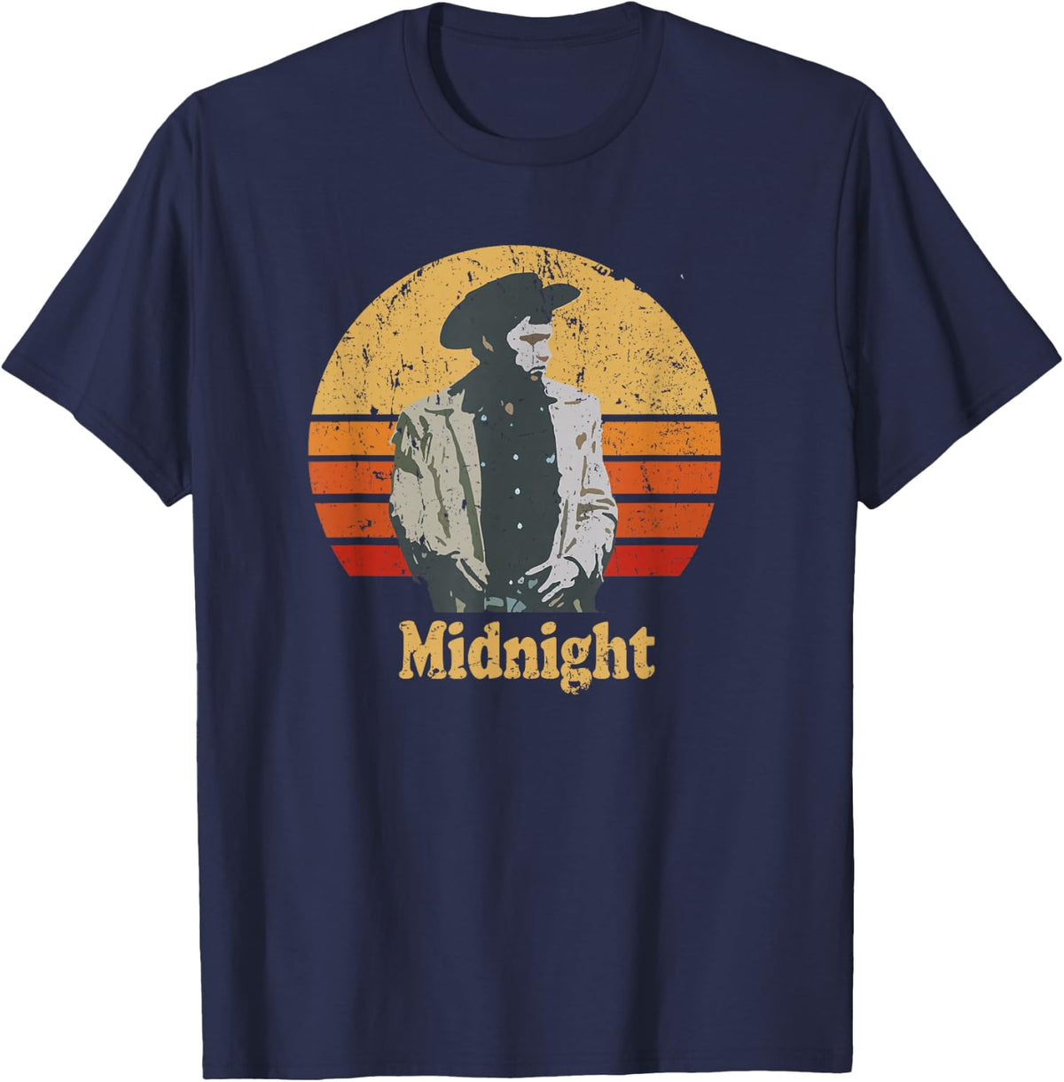 Cowboy Midnight Vintage Style Retro Sunset T-Shirt - Navy Blue
