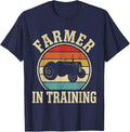 Farmer in Training Vintage Tractor Farming Boys Kids T-Shirt - Navy Blue