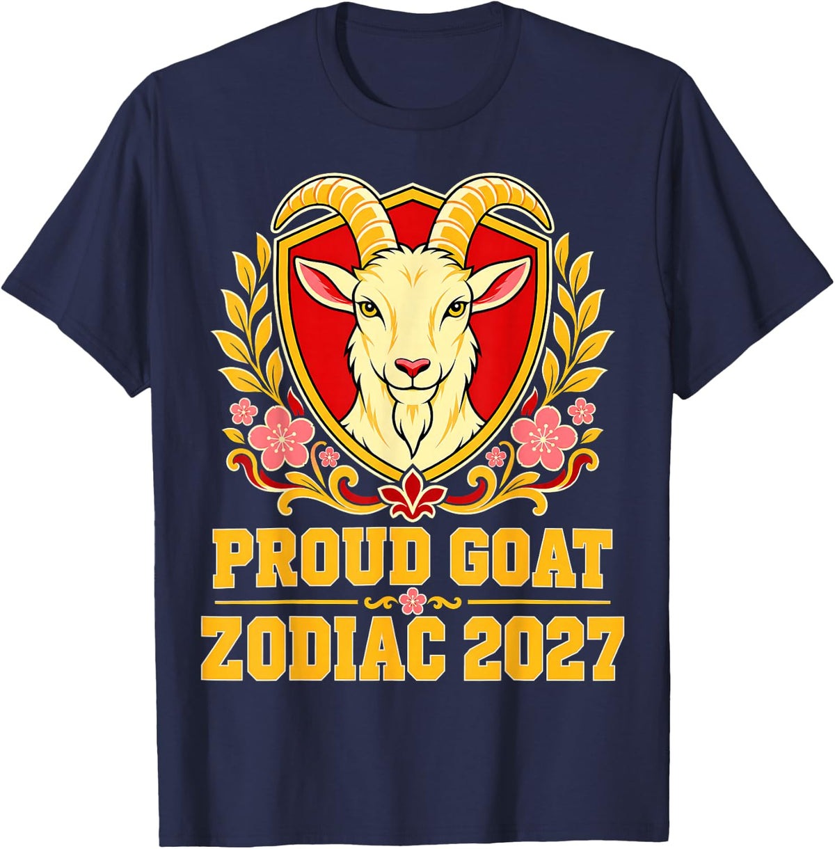 Proud Goat Zodiac 2027 Lunar New Year Shield Emblem T-Shirt - Navy Blue