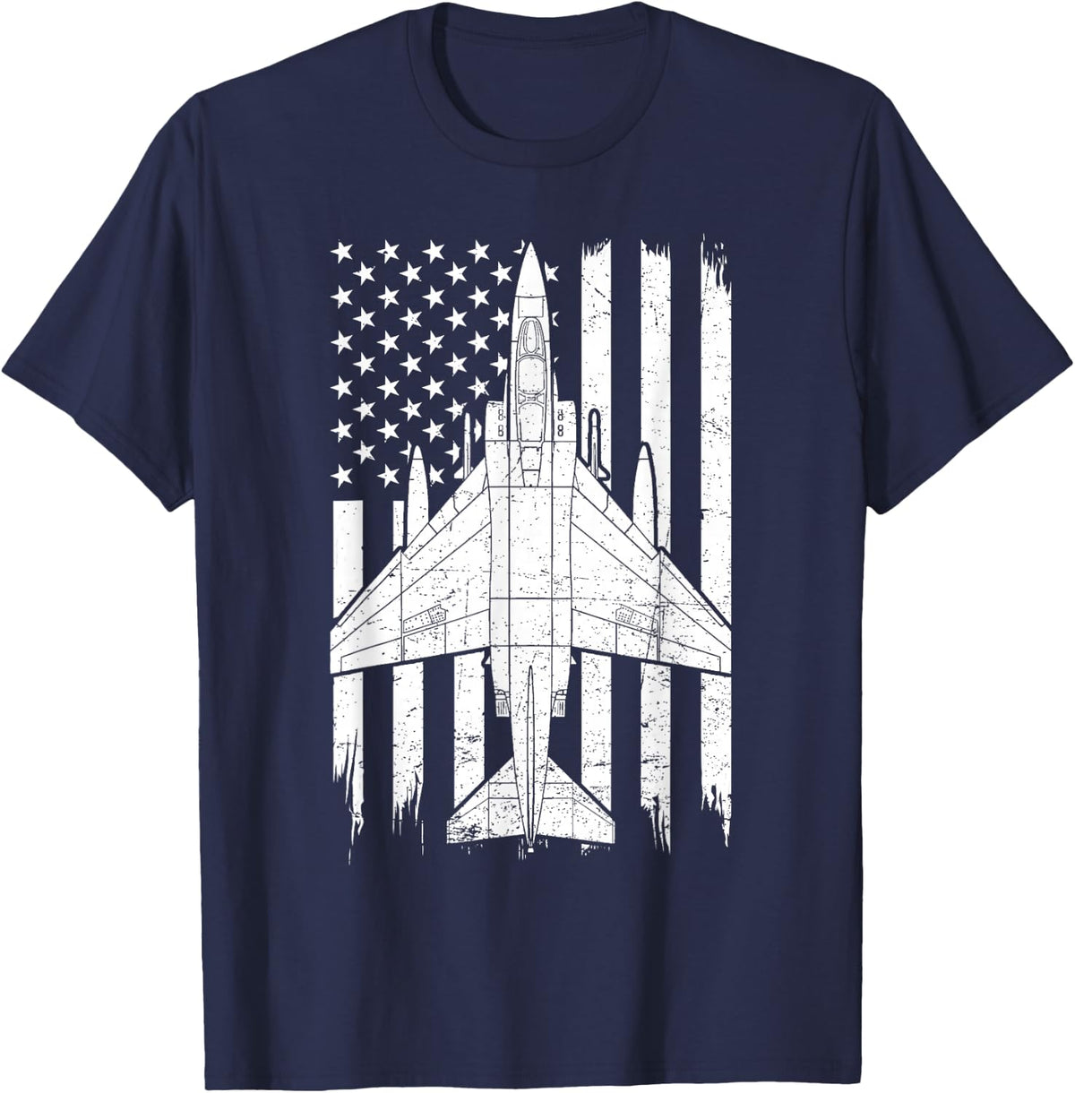 F-4 Phantom II Fighter Jet Flag US Military Aircraft T-Shirt - Navy Blue