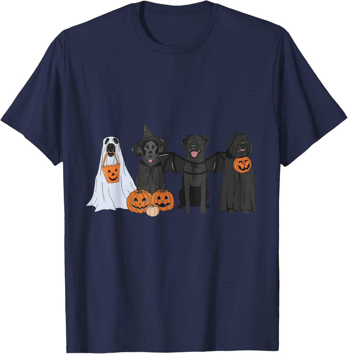 Black Labrador Halloween Ghost pumpkin T-Shirt - Navy Blue