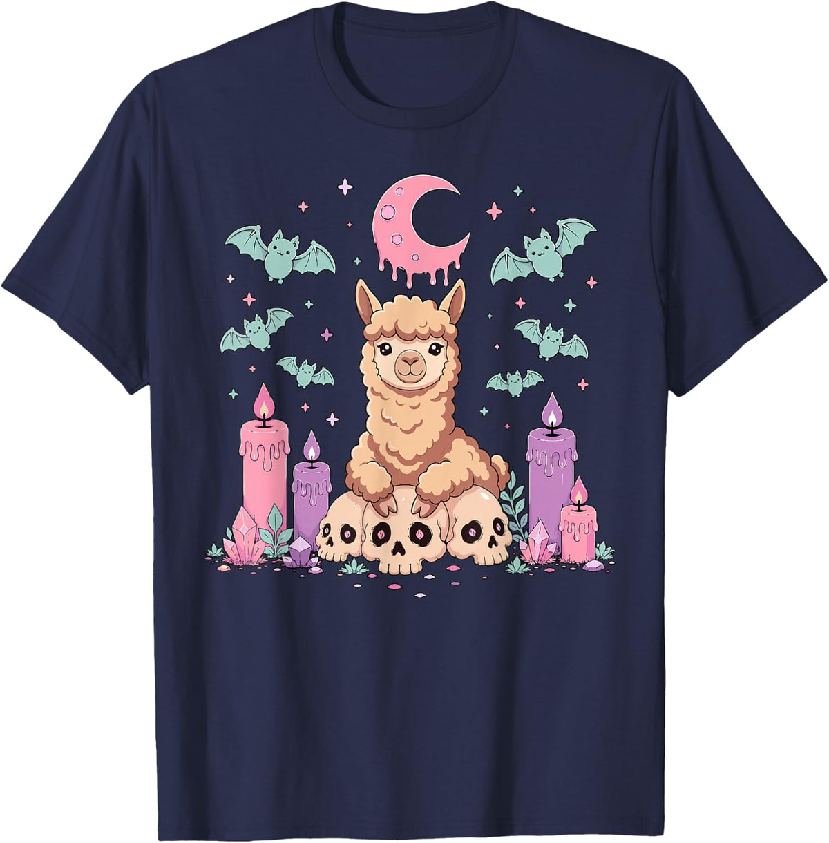Alpaca Lover Animal Kawaii Pastel Goth T-Shirt - Navy Blue