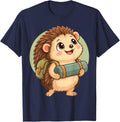 Camping Hedgehog with Tiny Backpack for Children T-Shirt - Navy Blue