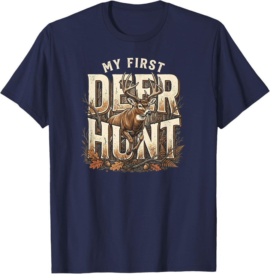 My First Deer Hunt Whitetail Deer Hunting T-Shirt - Navy Blue