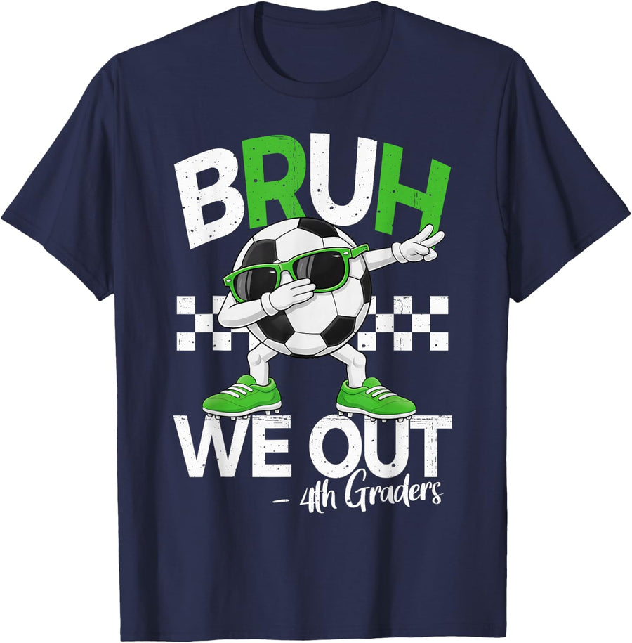 Bruh We Out 4th Grade Dabbing Last Day of School Soccer Boys T-Shirt - Navy Blue