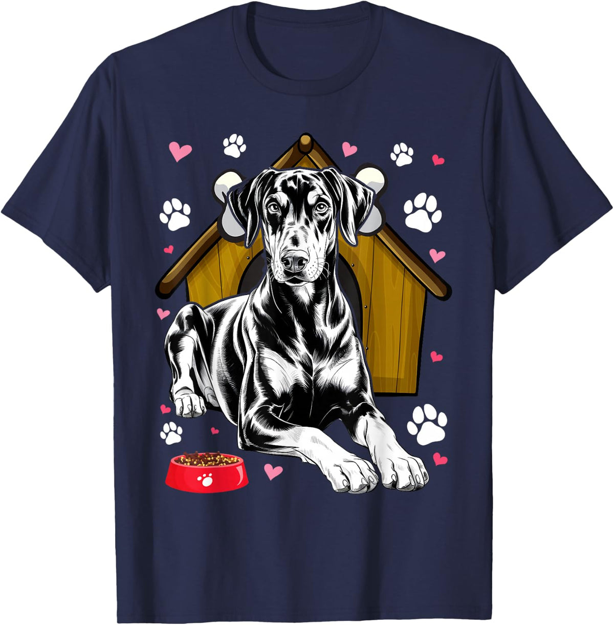 Cool Doberman with Floppy Ears in Lying Pose T-Shirt - Navy Blue
