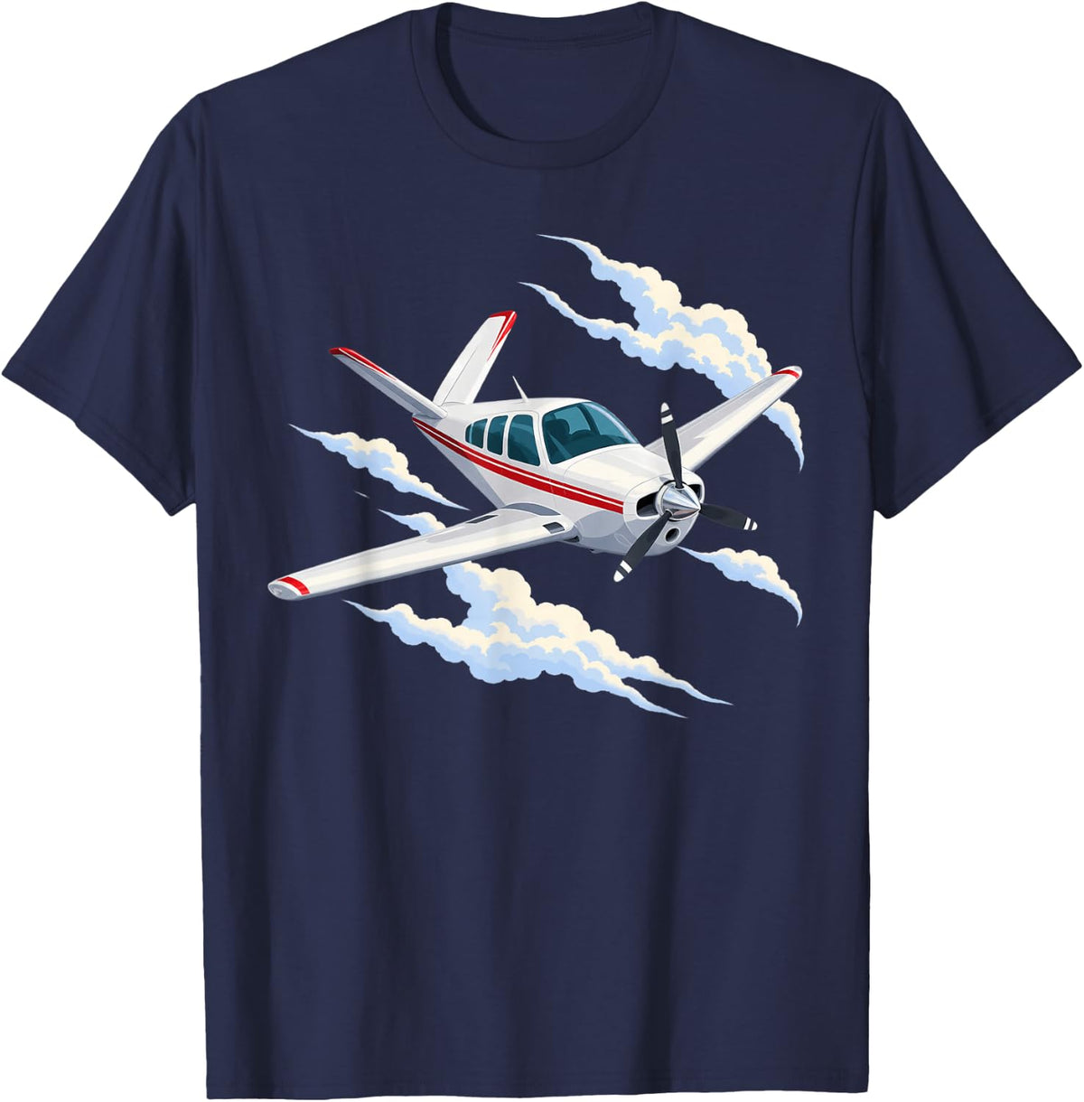 Bonanza Airplane Clouds T-Shirt - Navy Blue