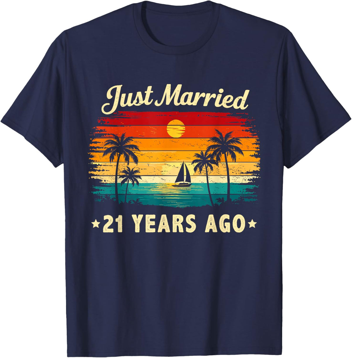 Retro Vintage Just Married 21 Years Ago 21 Year Anniversary T-Shirt - Navy Blue