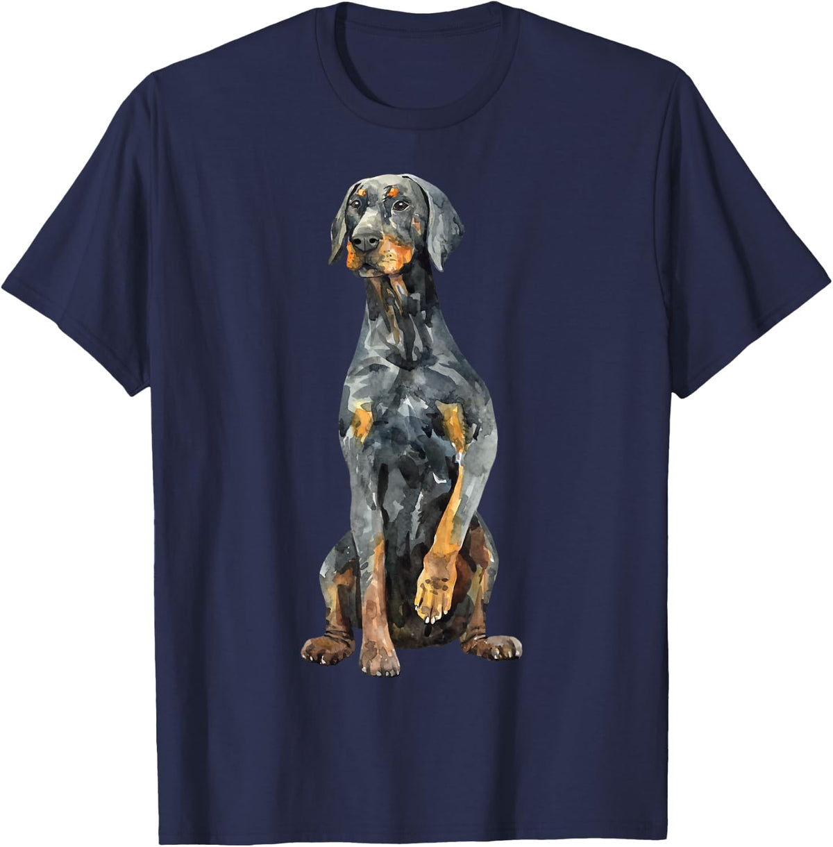 Watercolor Portrait Doberman Pinscher For Dog Owners T-Shirt - Navy Blue