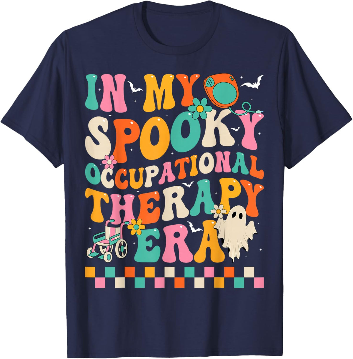 in My Spooky Occupational Therapy Era - Groovy Halloween T-Shirt - Navy Blue