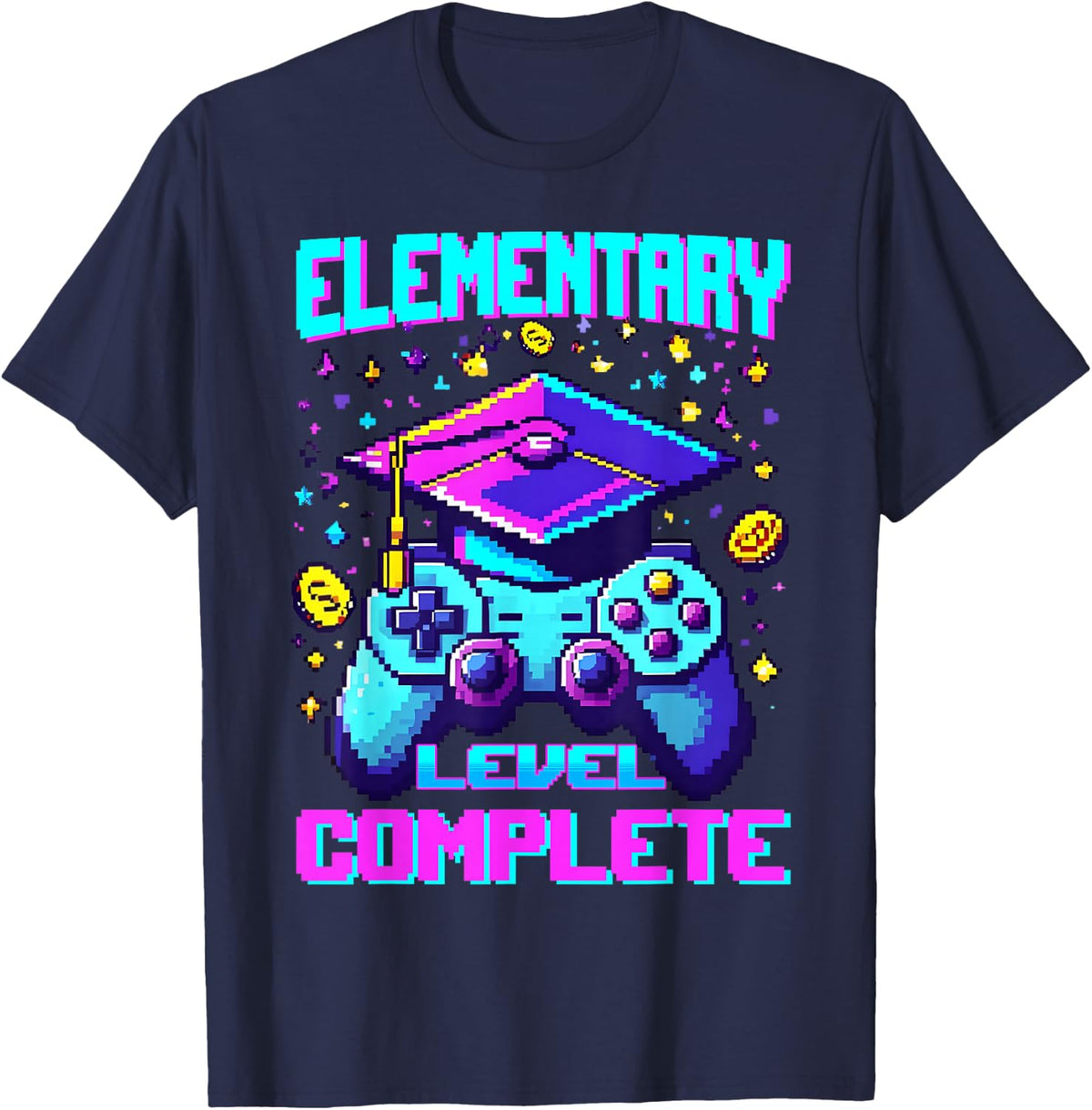 Game Controller Level Elementary Complete Boys Graduation T-Shirt - Navy Blue