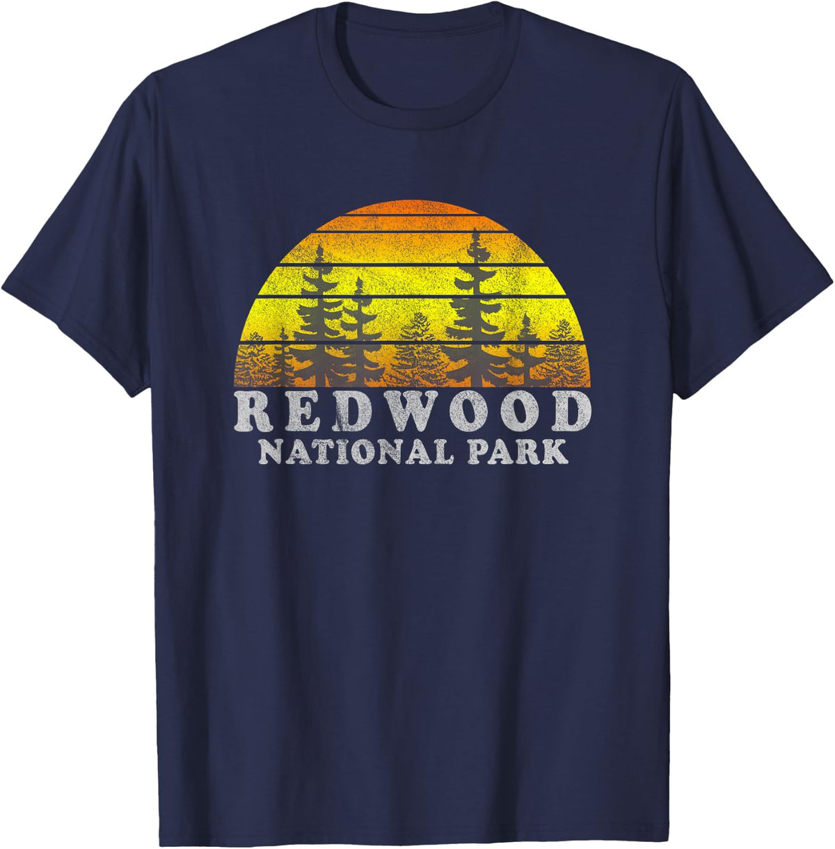 Vintage Redwood National Park Sunset T-Shirt - Navy Blue