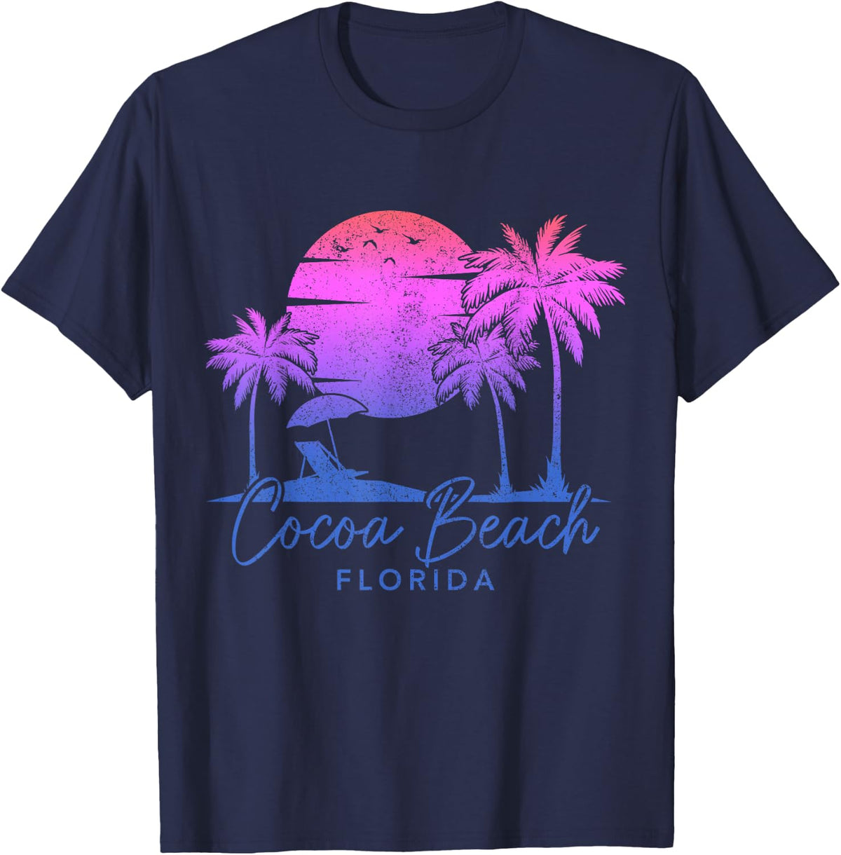 Cocoa Beach Florida FL Surf Vintage Sunset Surfer Retro T-Shirt - Navy Blue