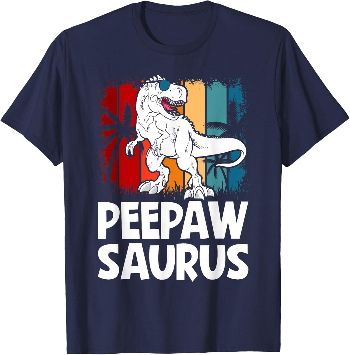 Peepawsaurus T-Rex Dinosaur Peepawsaurus Family Matching T-Shirt - Navy Blue