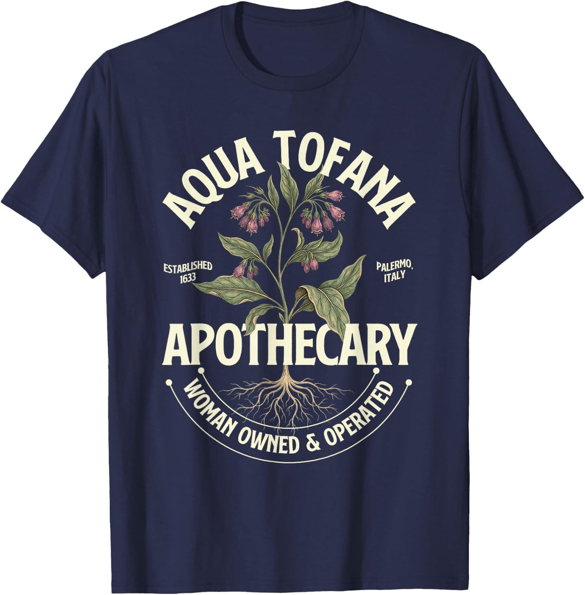 Aqua Tofana Apothecary - True Crime Murder Shows Forensics T-Shirt - Navy Blue