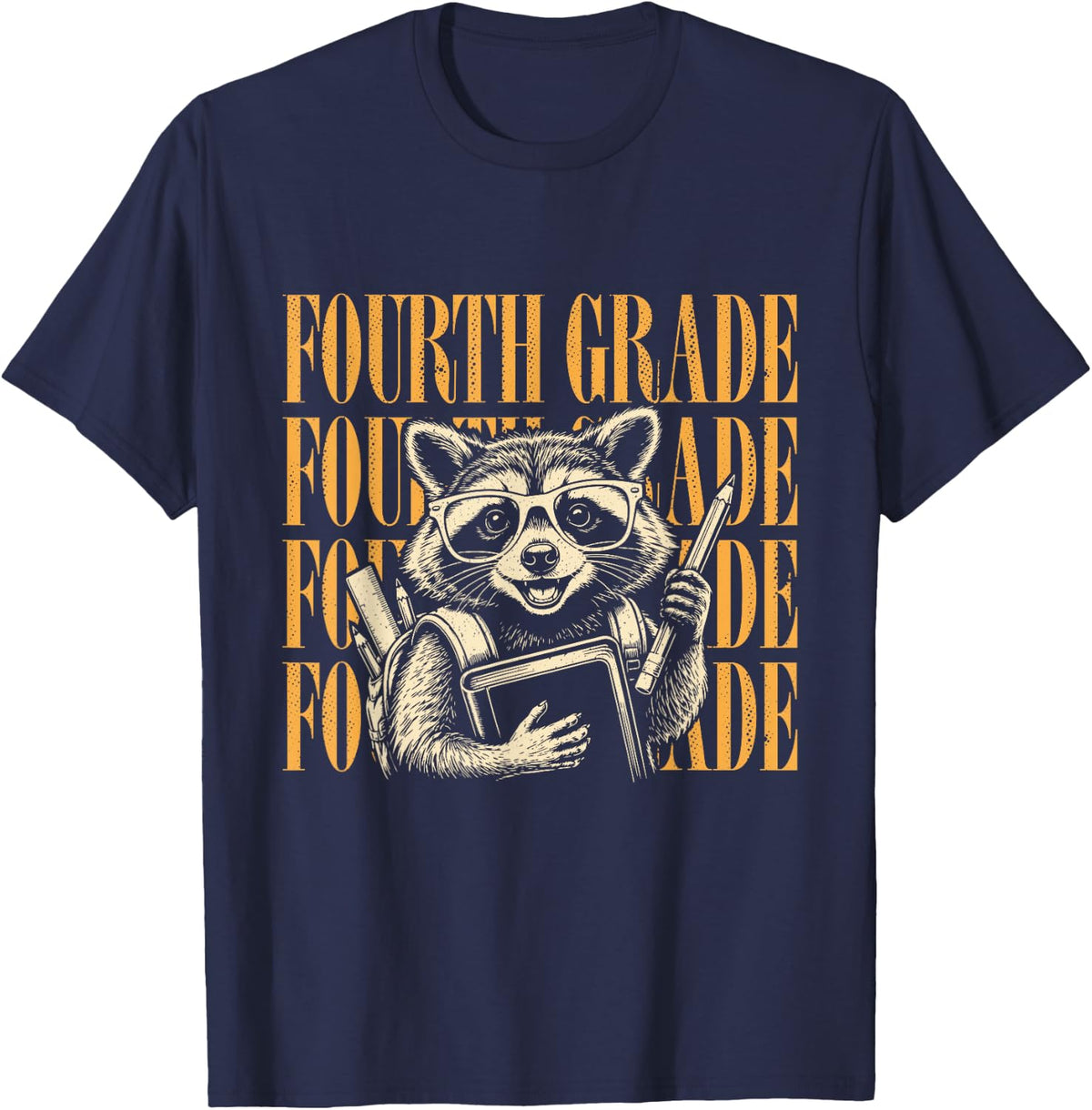 Fourth Grade Raccoon Back to School T-Shirt - Navy Blue
