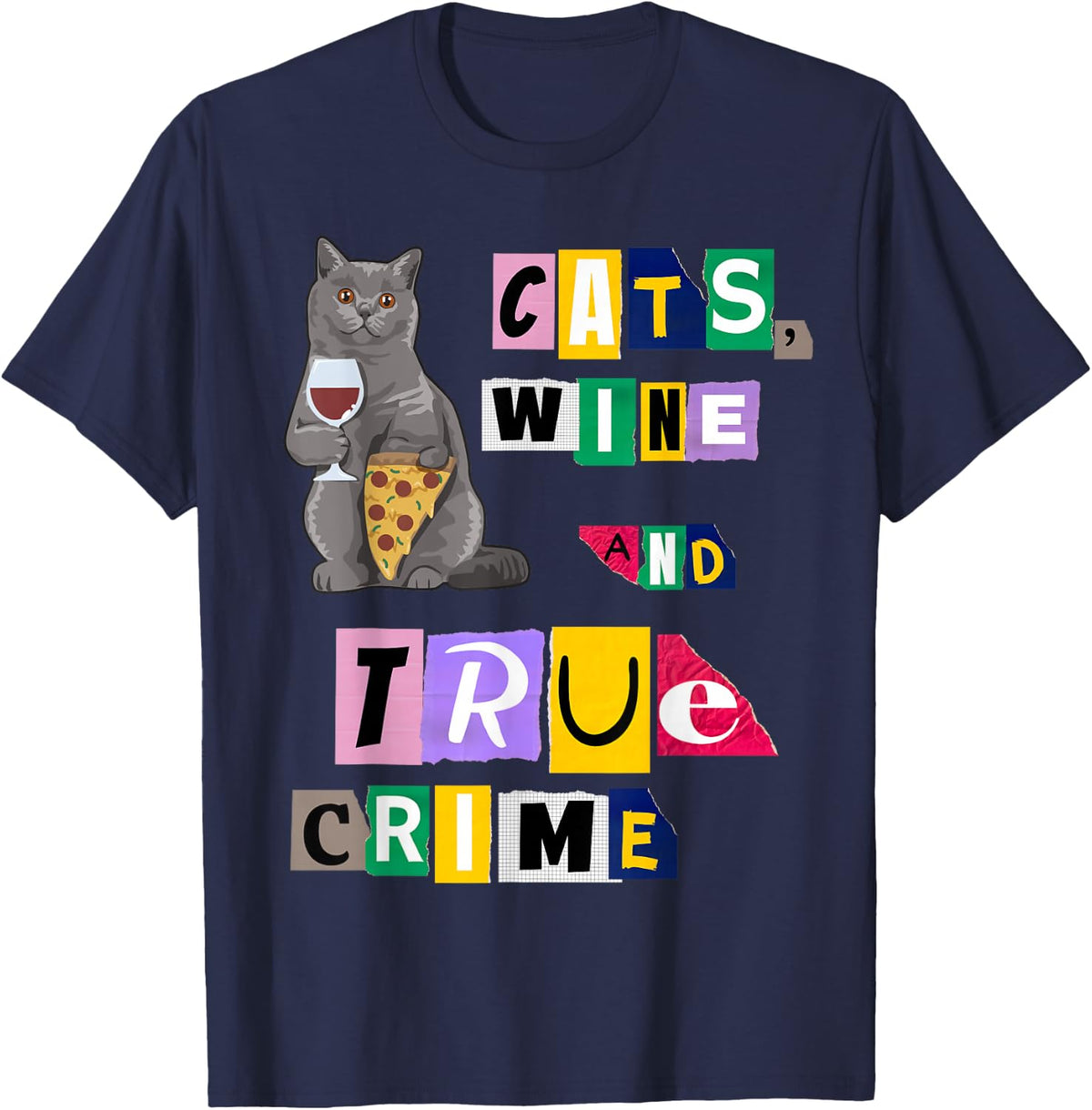 Cats Wine and True Crime Murderino Women T-Shirt - Navy Blue