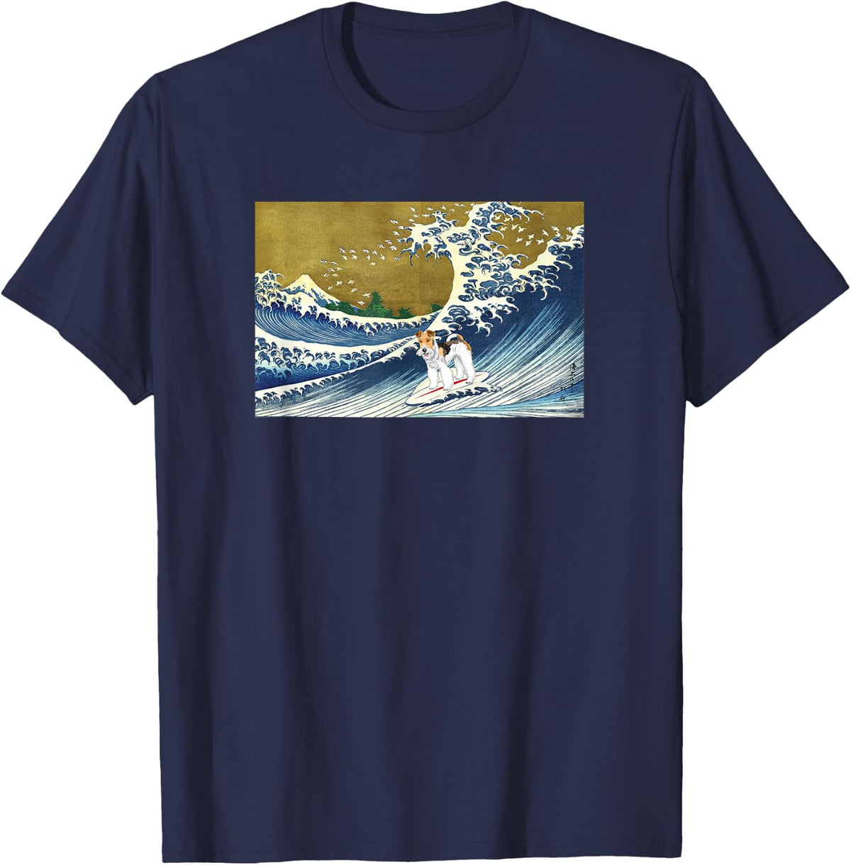Mens Womens Kids Vintage Surfing Wave Wire Fox Terrier Lover T-Shirt - Navy Blue