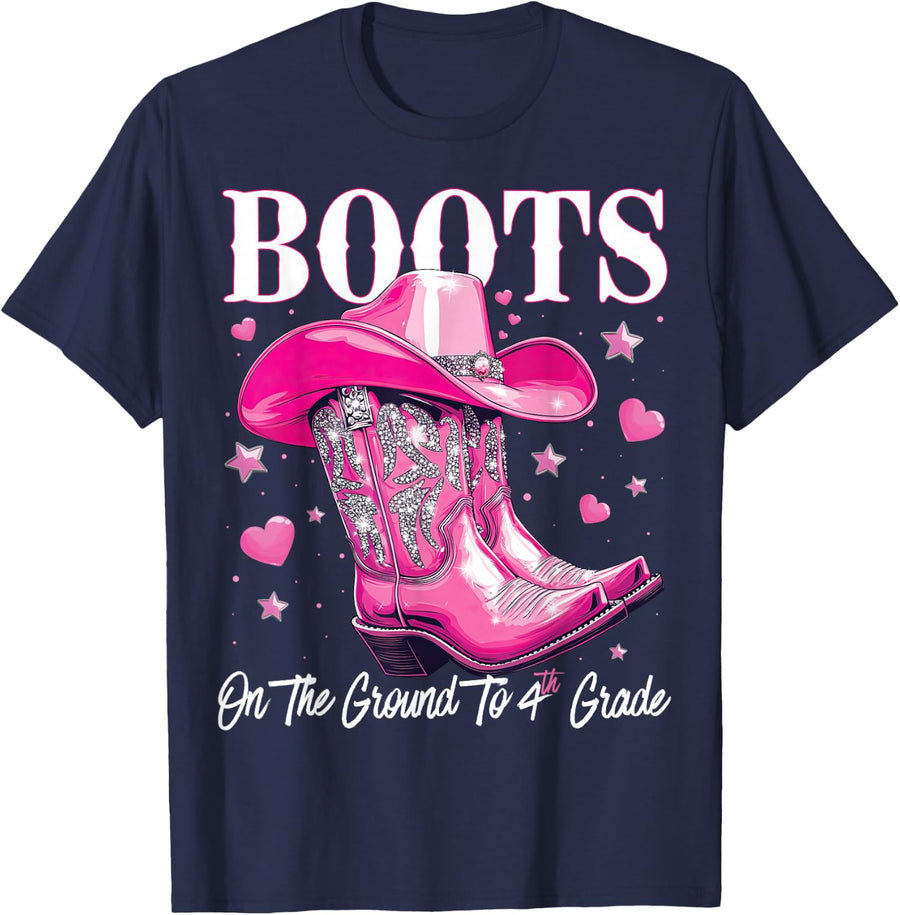Boots On The Ground To 4th Grade 1st Day of School T-Shirt - Navy Blue