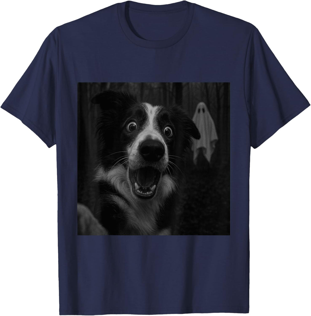 Border Collie Ghost Spooky Halloween T-Shirt - Navy Blue