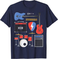 Rock Star Guitar & Band Instruments Rock & Roll Music Singer T-Shirt - Navy Blue