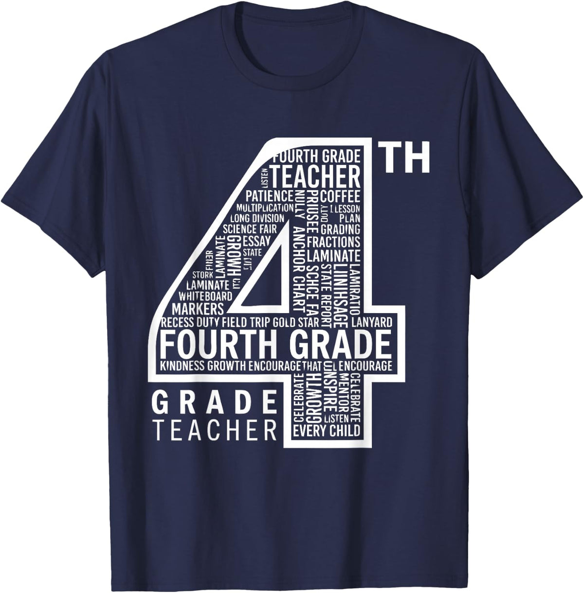 4th Grade Teacher Typography Team Back School T-Shirt - Navy Blue