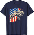 Patriotic Steer Wrestling American Flag Bulldogging Graphic T-Shirt - Navy Blue