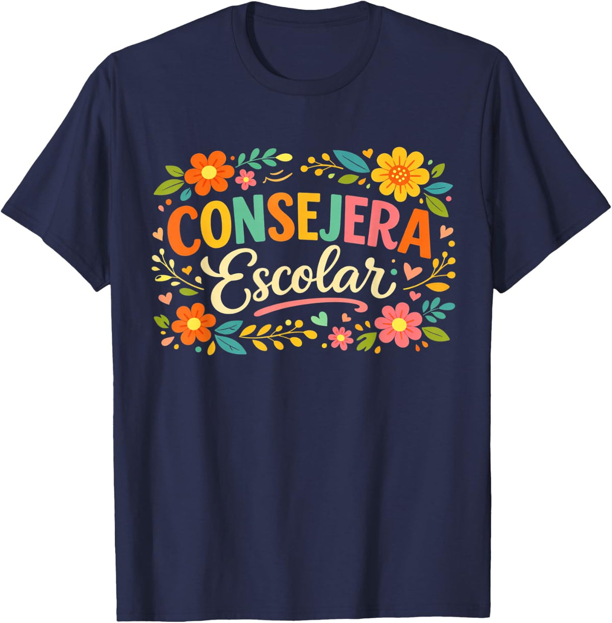 Consejera Escolar Floral Spanish Counselor T-Shirt - Navy Blue