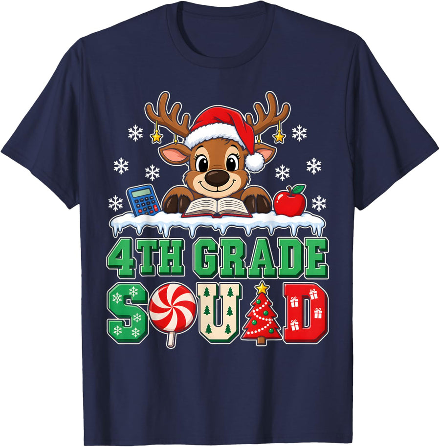 4th Grade Squad Christmas Shirt Fourth Grade Teacher T-Shirt - Navy Blue