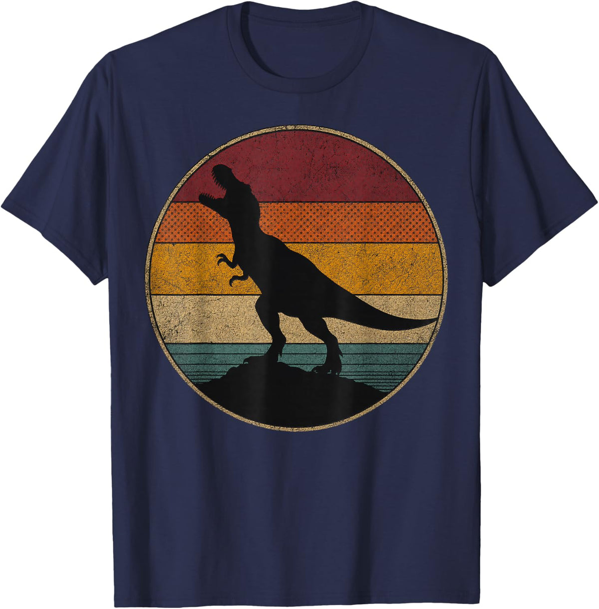 Tyrannosaurus Rex Silhouette Retro Design T-Shirt - Navy Blue