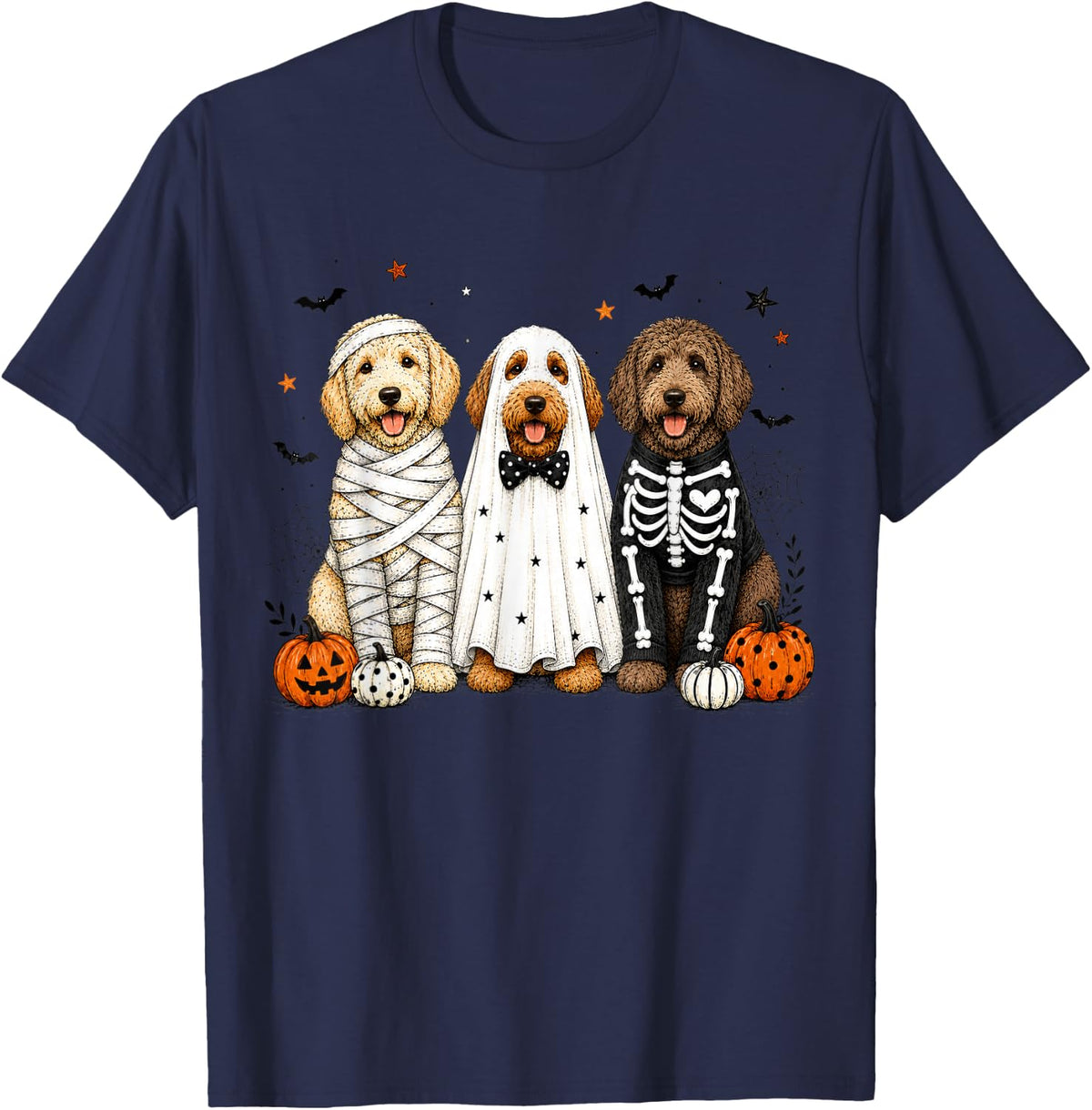 Goldendoodle in Ghost Cute Goldendoodle Ghost Dog Halloween T-Shirt - Navy Blue