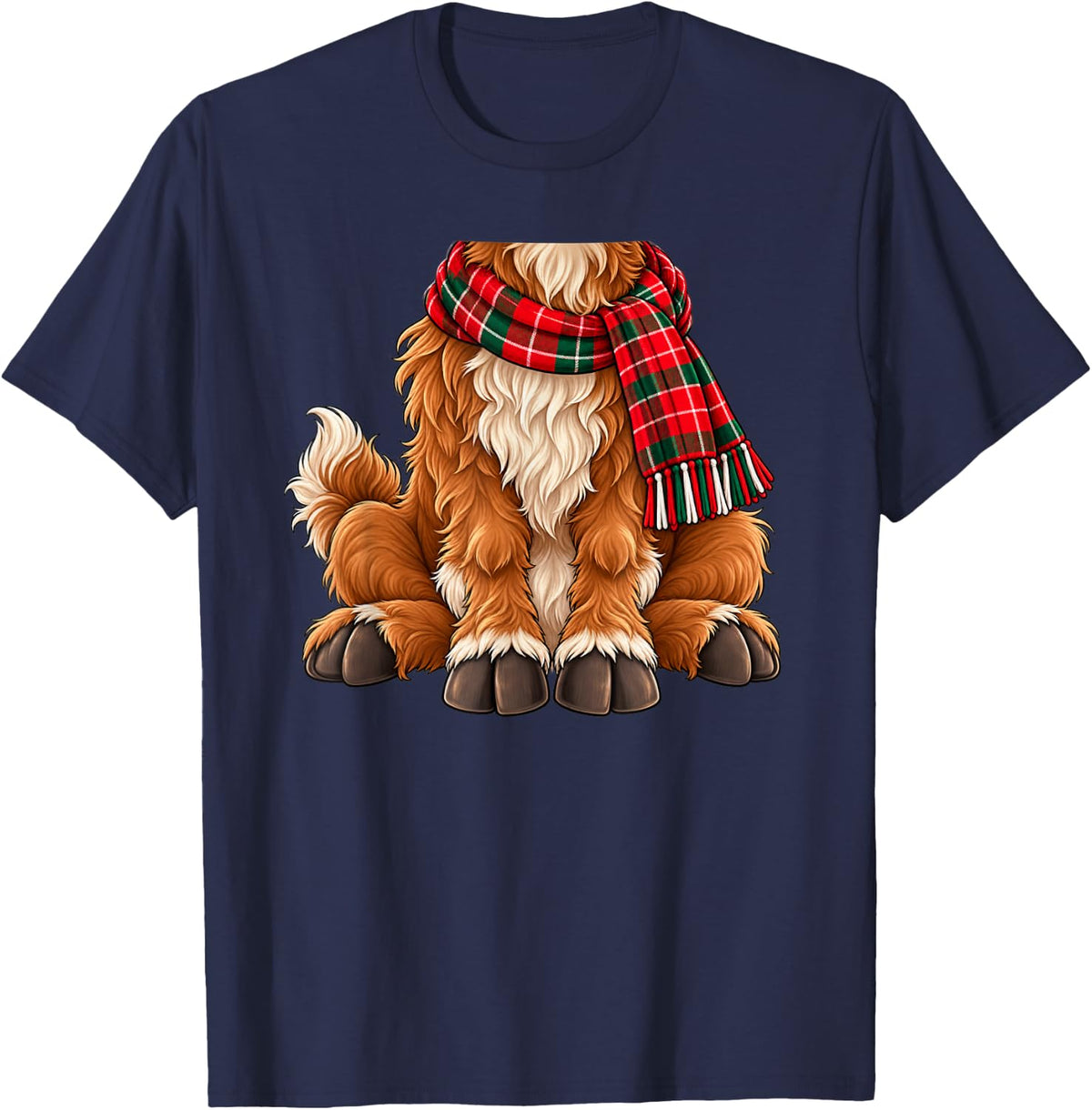 Highland Cow Kids Men Women Brown Deer Costume Christmas T-Shirt - Navy Blue