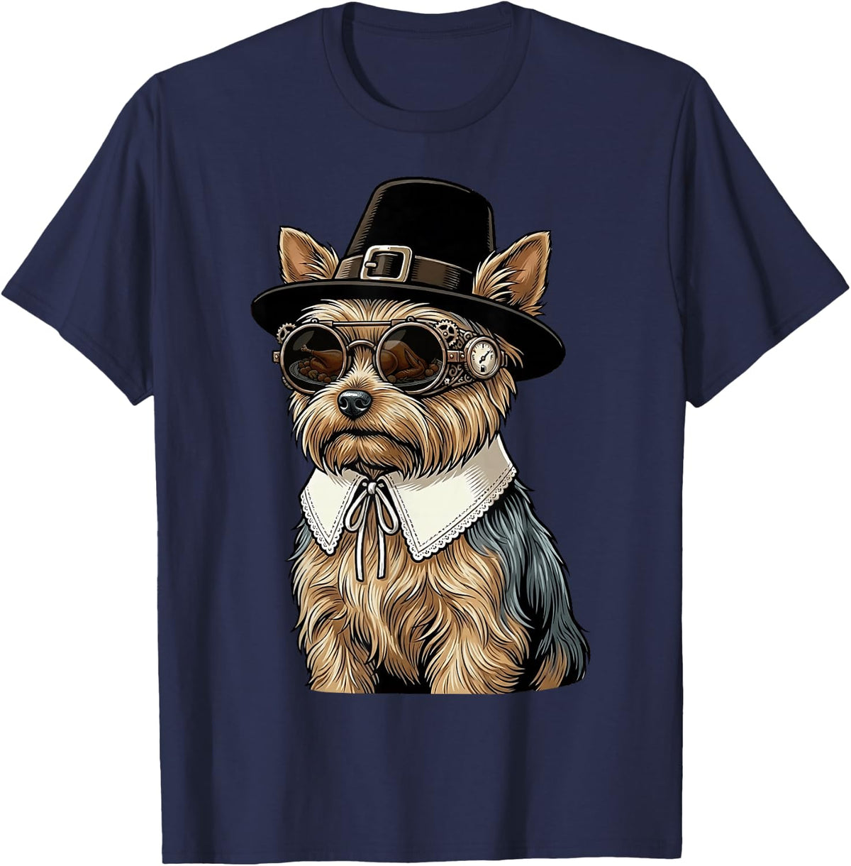 Yorkshire Terrier Yorkie Vintage Retro Turkey Day Dinner T-Shirt - Navy Blue
