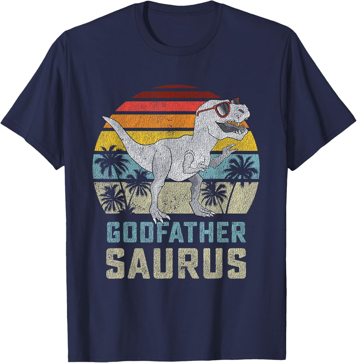Godfathersaurus T Rex Dinosaur Godfather Saurus Family Tees T-Shirts - Navy Blue