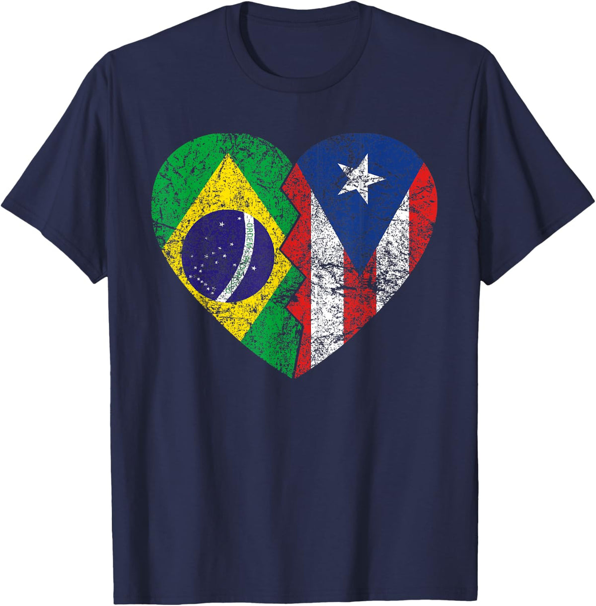 Puerto Rican Brazilian Flags Heart | Brazil Puerto Rico T-Shirt - Navy Blue
