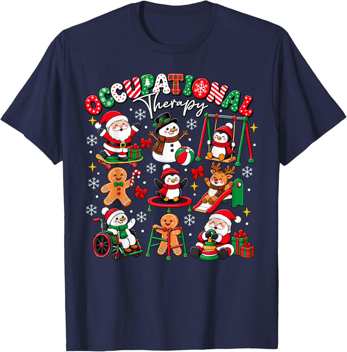 Occupational Therapy Christmas Santa Funny Xmas OT Therapist T-Shirt - Navy Blue