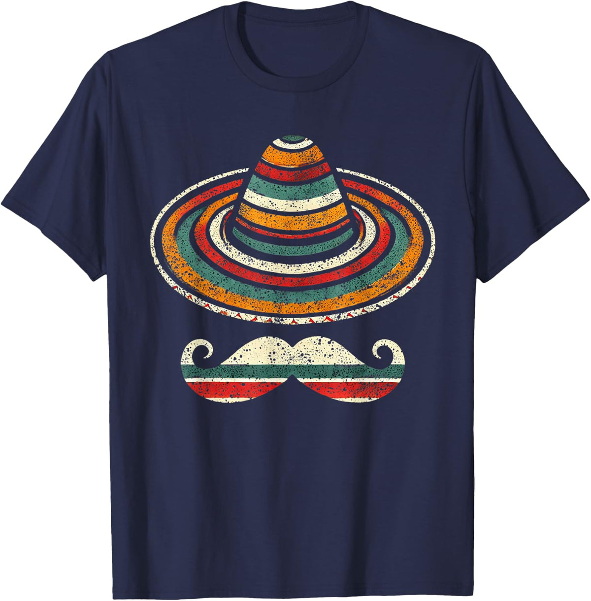 Sombrero Serape Cinco De Mayo Mustache Fiesta Men Boys Tee T-Shirt - Navy Blue