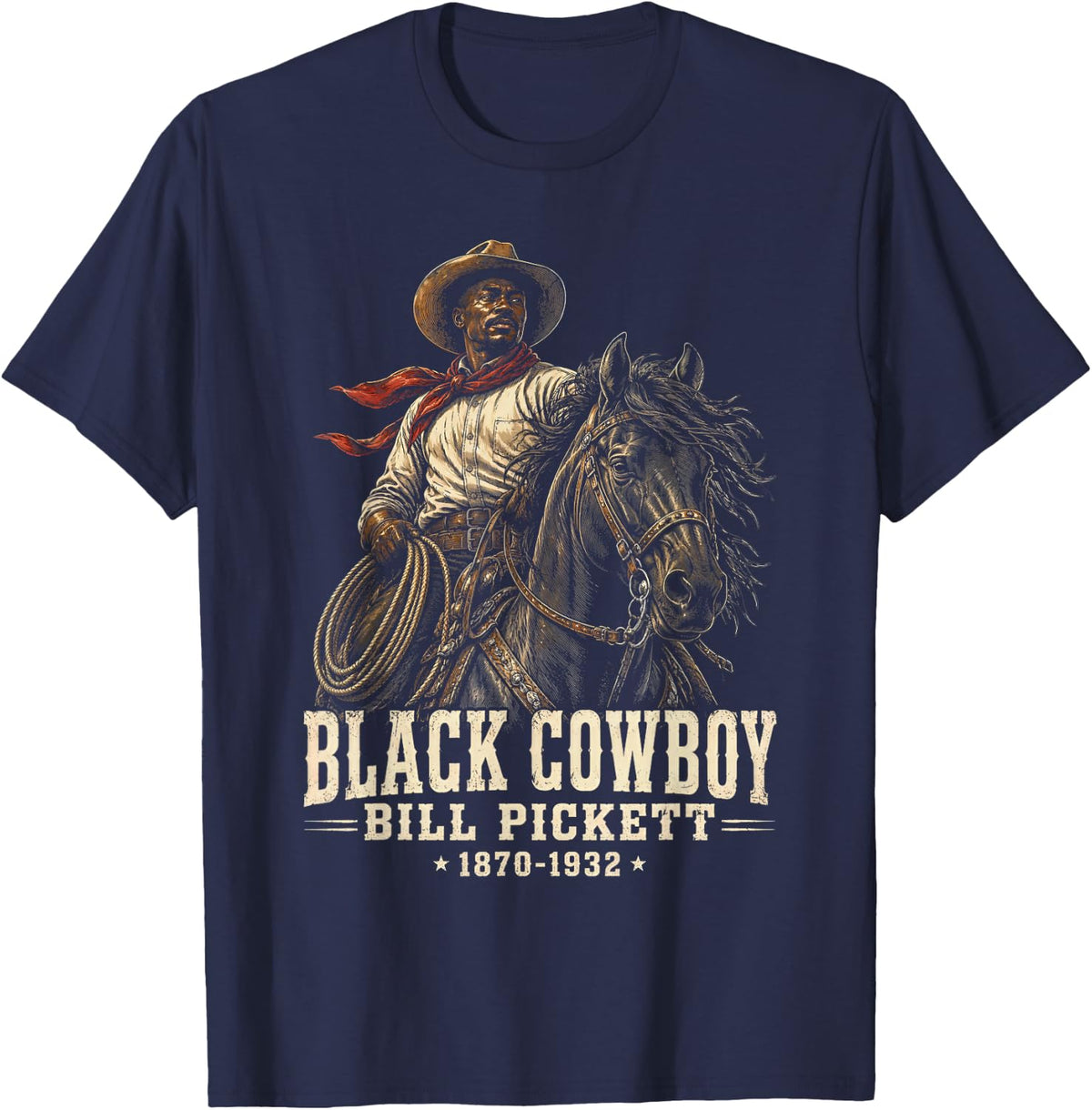 Black Cowboy Bill Pickett Vintage Western Rodeo Legend Tees T Shirts for Men Women - Navy Blue