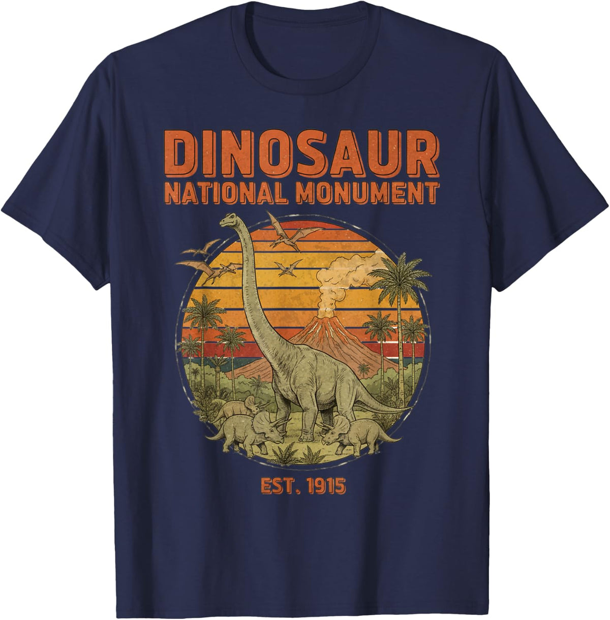 Dinosaur National Monument Retro Colorado Sunset Souvenir T-Shirt - Navy Blue