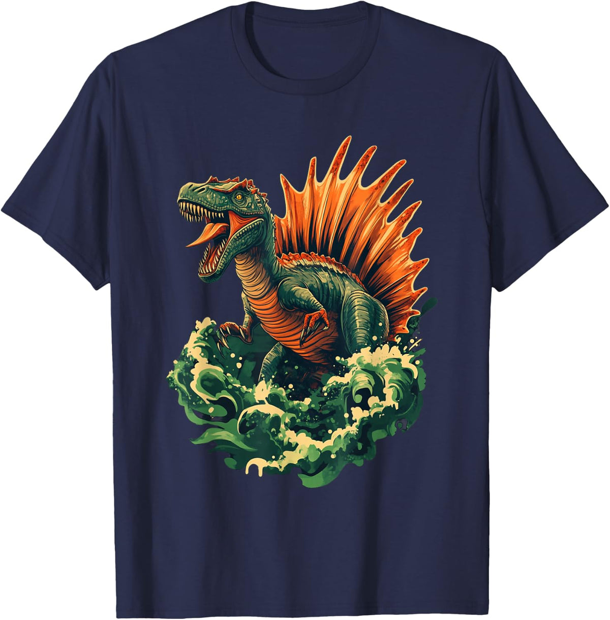 Cool Spinosaurus Graphic Dinosaur Dino Lover T-Shirt - Navy Blue