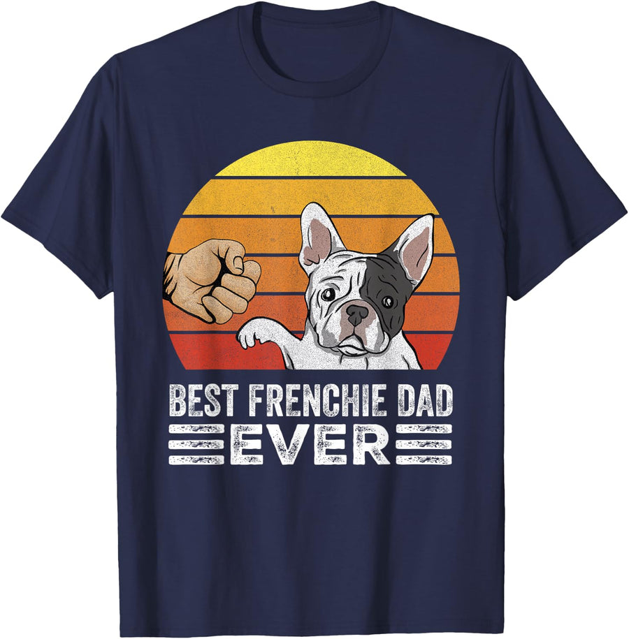 Retro Best Frenchie Dad Ever Shirt Gift Daddy French Bulldog T-Shirt - Navy Blue