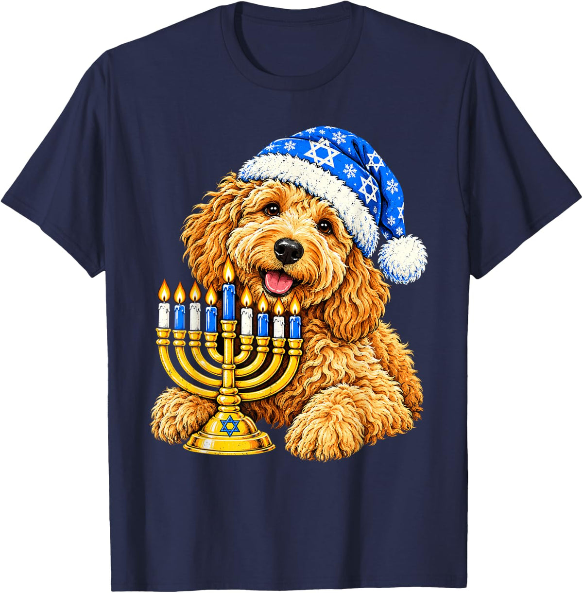 Hanukkah Dog Goldendoodle Chanukah Jewish Jew Hebrew Culture T-Shirt - Navy Blue
