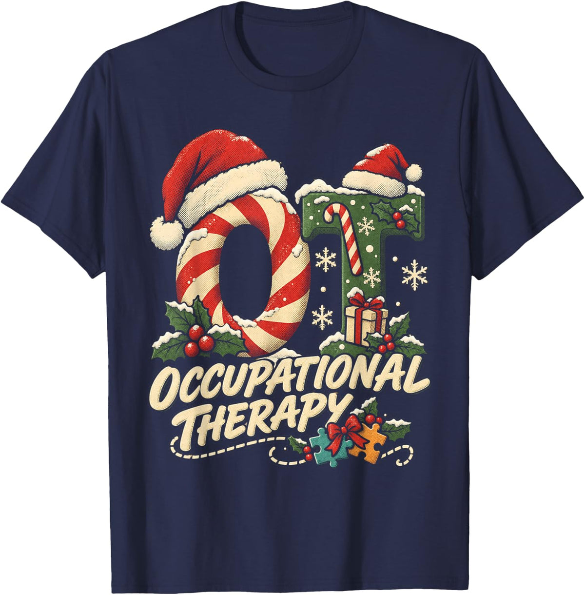 Occupational Therapy Christmas OT Healthcare Worker T-Shirt - Navy Blue