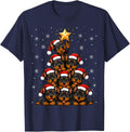 Cute Festive Santa Hat Doberman Pinscher Dog Christmas Tree T-Shirt - Navy Blue