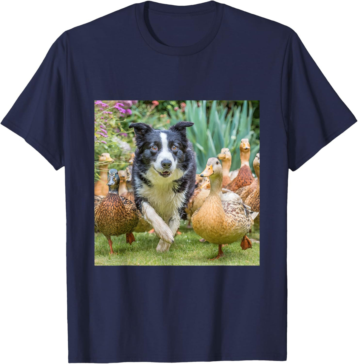 Border Collie Herding Ducks Farm Animals Herder T-Shirt - Navy Blue