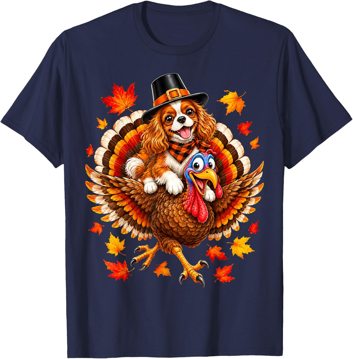 Pilgrim Cocker Spaniel Turkey Thanksgiving Autumn Dog T-Shirt - Navy Blue