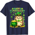 Happy St Patrick’s Day Cute Hedgehog Shamrock Funny T-Shirt - Navy Blue