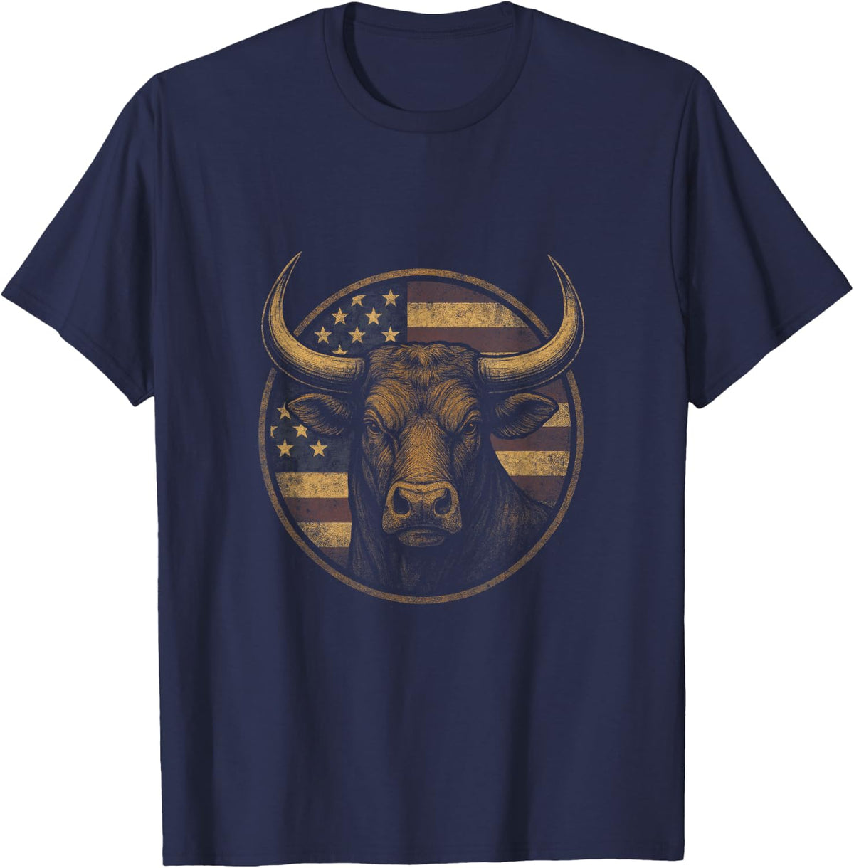 Bull Flag - American Rodeo Patriotic Vintage T-Shirt - Navy Blue
